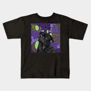 Sweet Pug on Modern Abstract Background Kids T-Shirt